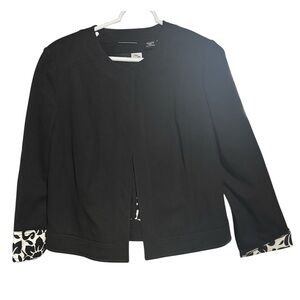 Women 12p Saks Fifth Avenue Sport Cotton Blend Open Front Blazer Black White